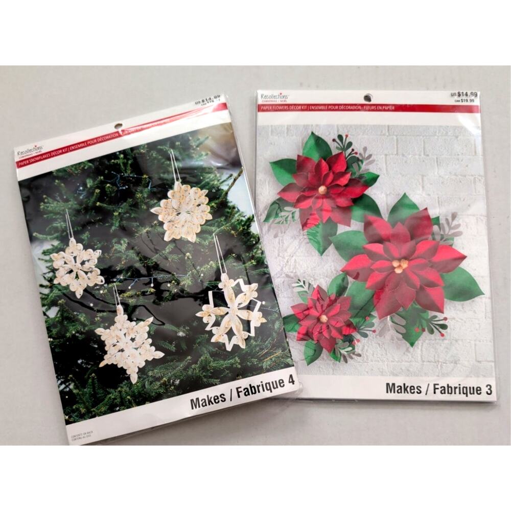 2 Recollections Paper Decor Christmas Kit Snowflakes Quilling(4) Poinsettias(3)